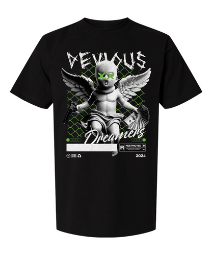 Devious Dreamers "Restricted Angel" Graphic Tee – Black Streetwear Shirt