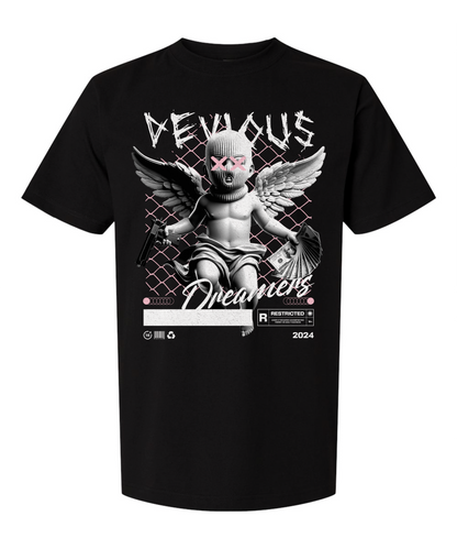 Devious Dreamers "Restricted Angel" Graphic Tee – Black Streetwear Shirt