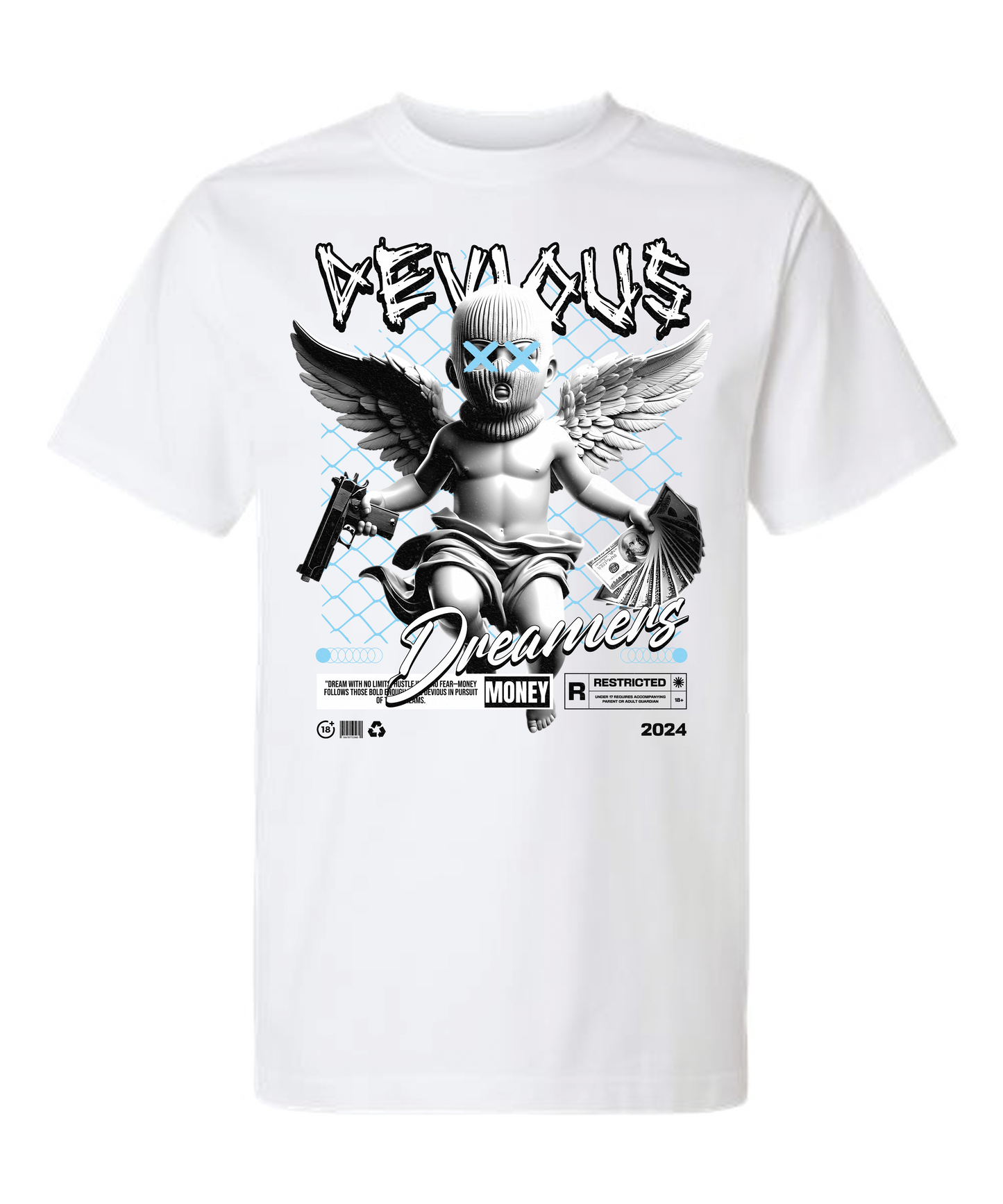 Devious Dreamers "Restricted Angel" Graphic Tee – Black Streetwear Shirt