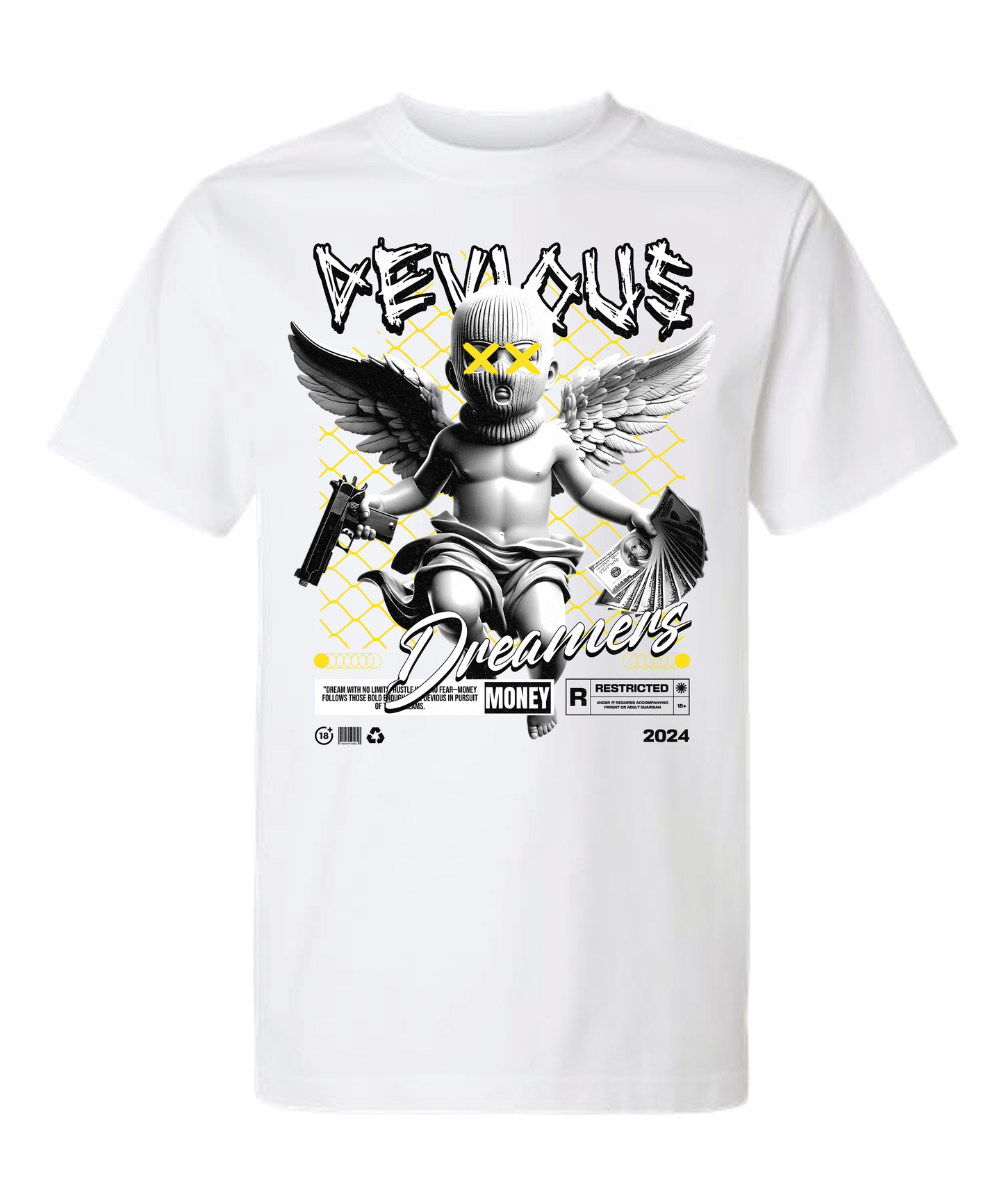Devious Dreamers "Restricted Angel" Graphic Tee – Black Streetwear Shirt