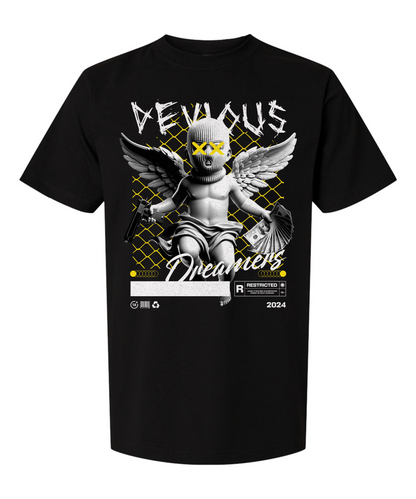 Devious Dreamers "Restricted Angel" Graphic Tee – Black Streetwear Shirt
