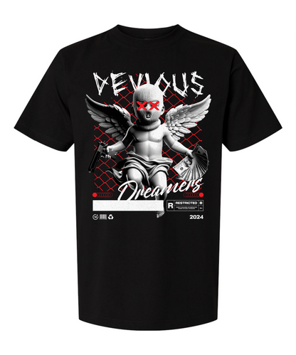 Devious Dreamers "Restricted Angel" Graphic Tee – Black Streetwear Shirt