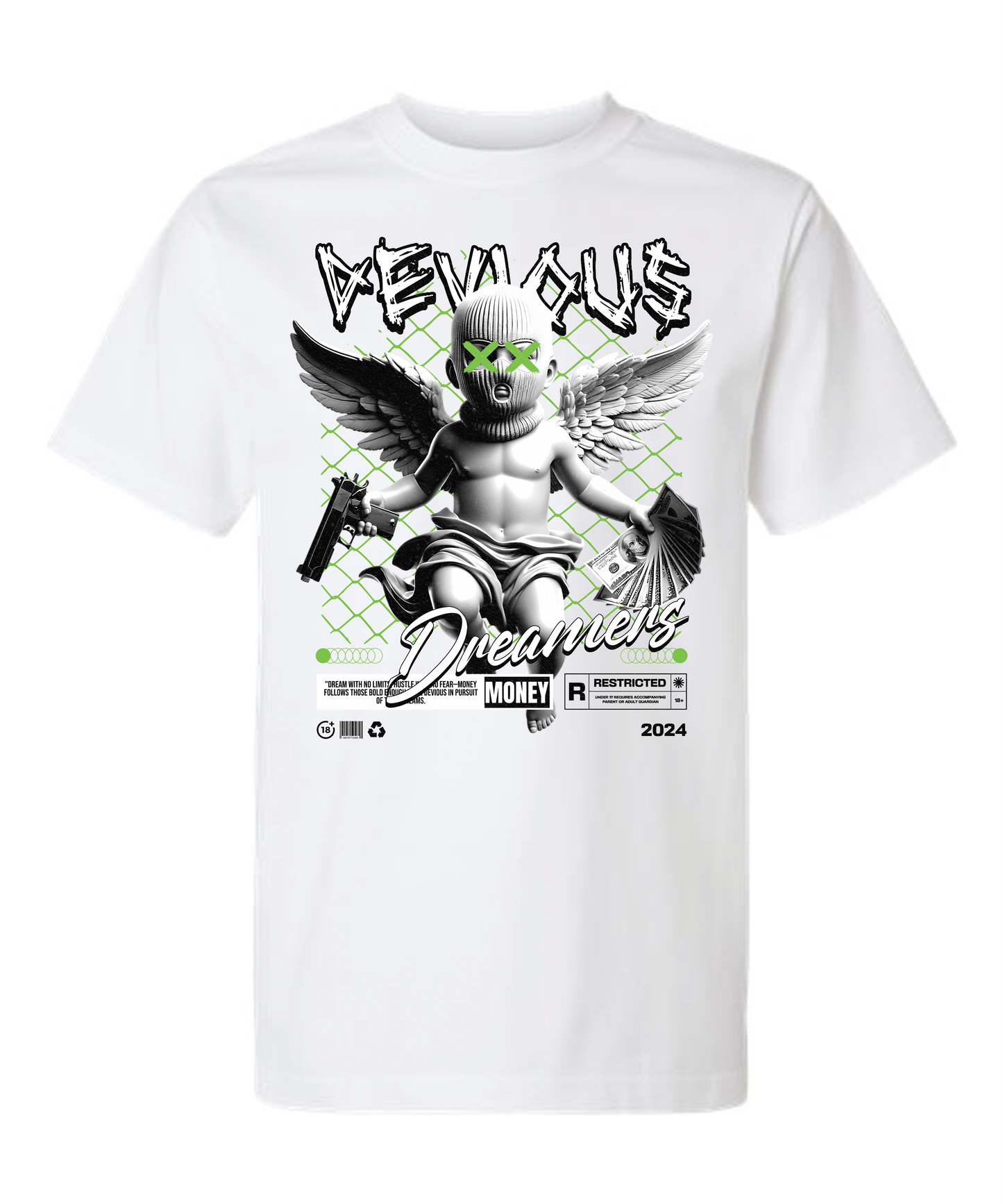 Devious Dreamers "Restricted Angel" Graphic Tee – Black Streetwear Shirt