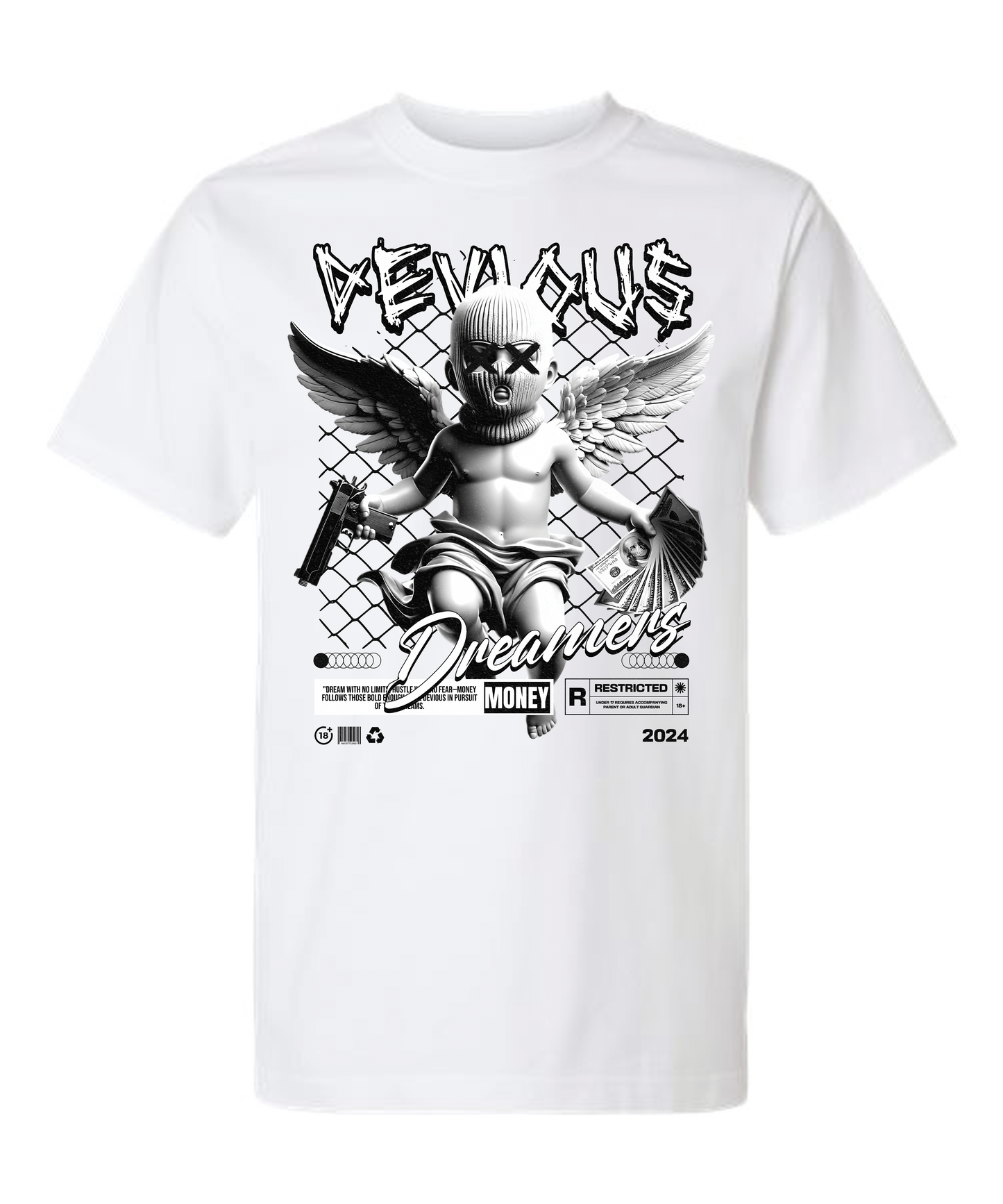 Devious Dreamers "Restricted Angel" Graphic Tee – Black Streetwear Shirt